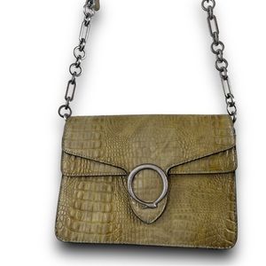 Lily & Ivy Olive Green Vegan Leather Pewter Circle Serpent Crossbody Purse